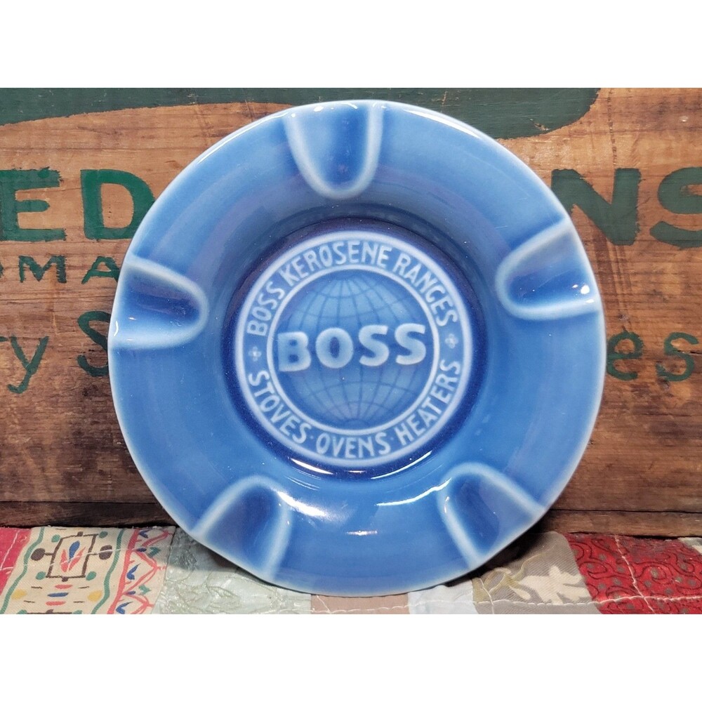 Blue Rookwood Pottery Advertising Ashtray Boss Kerosene Ranges